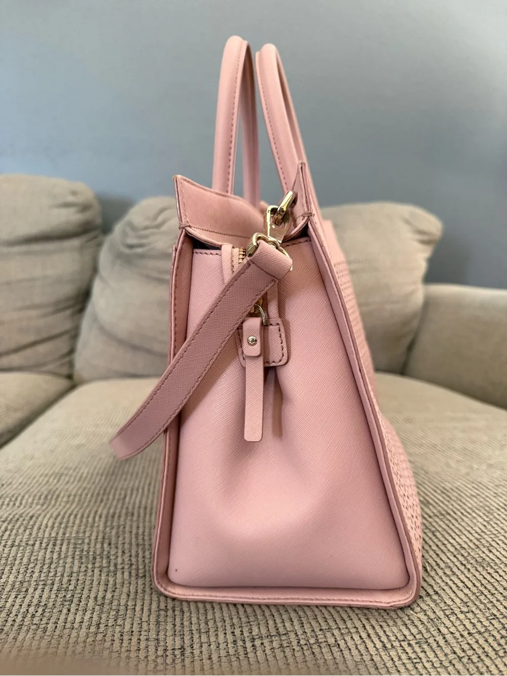 kate spade Blush Pink Perforated Leather Satchel with Crossbody Strap